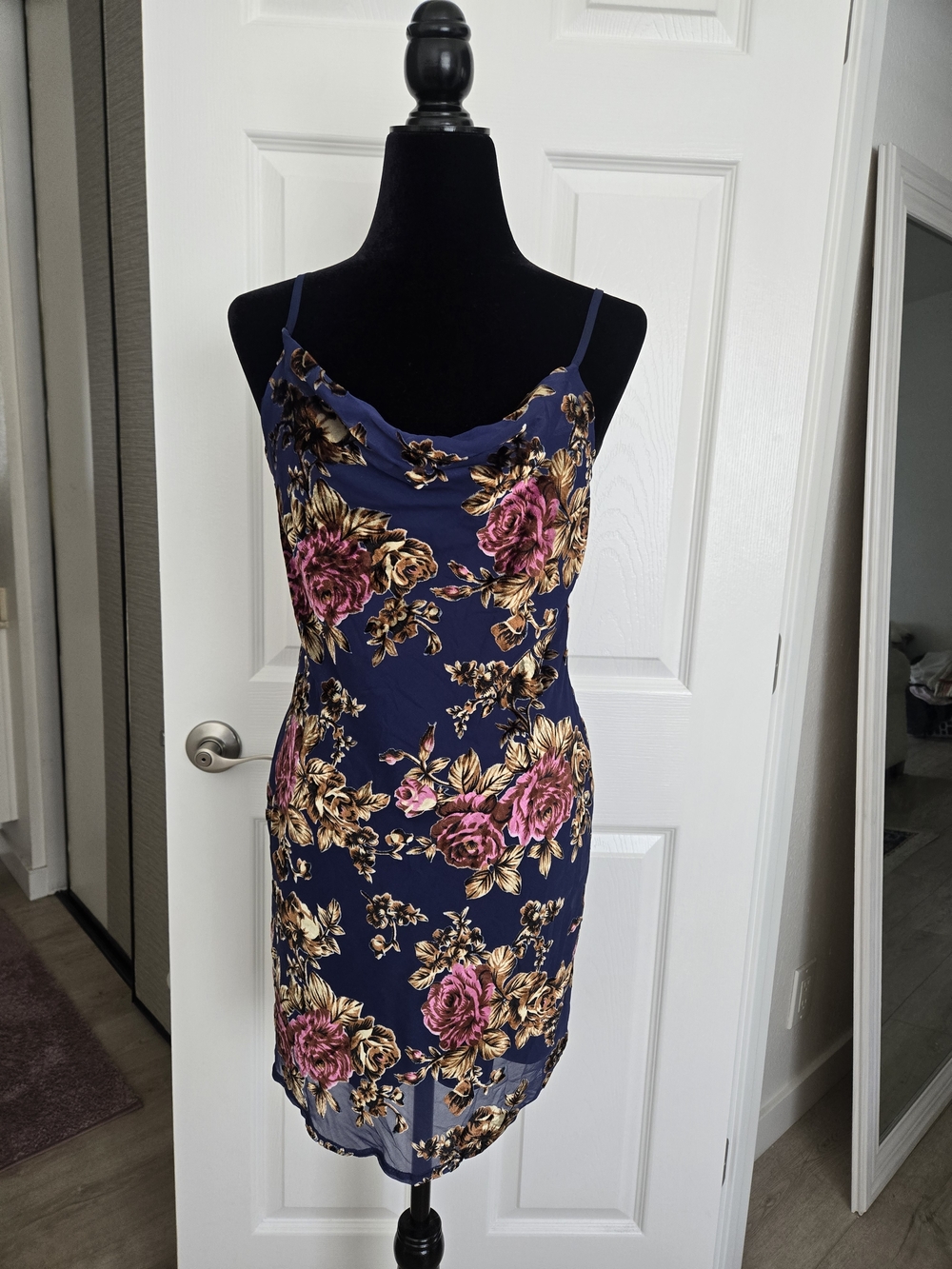 Princess Polly Navy Slip Dress with Pink & Gold Floral Print